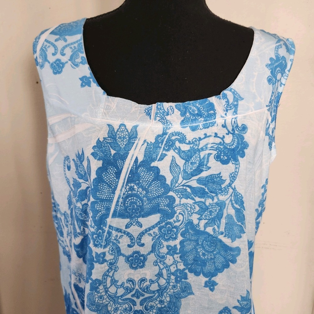 Harve' Bernard Sport Plus Womens 2X Blue Floral Lace Print Tank Top Shirt - Picture 2 of 5